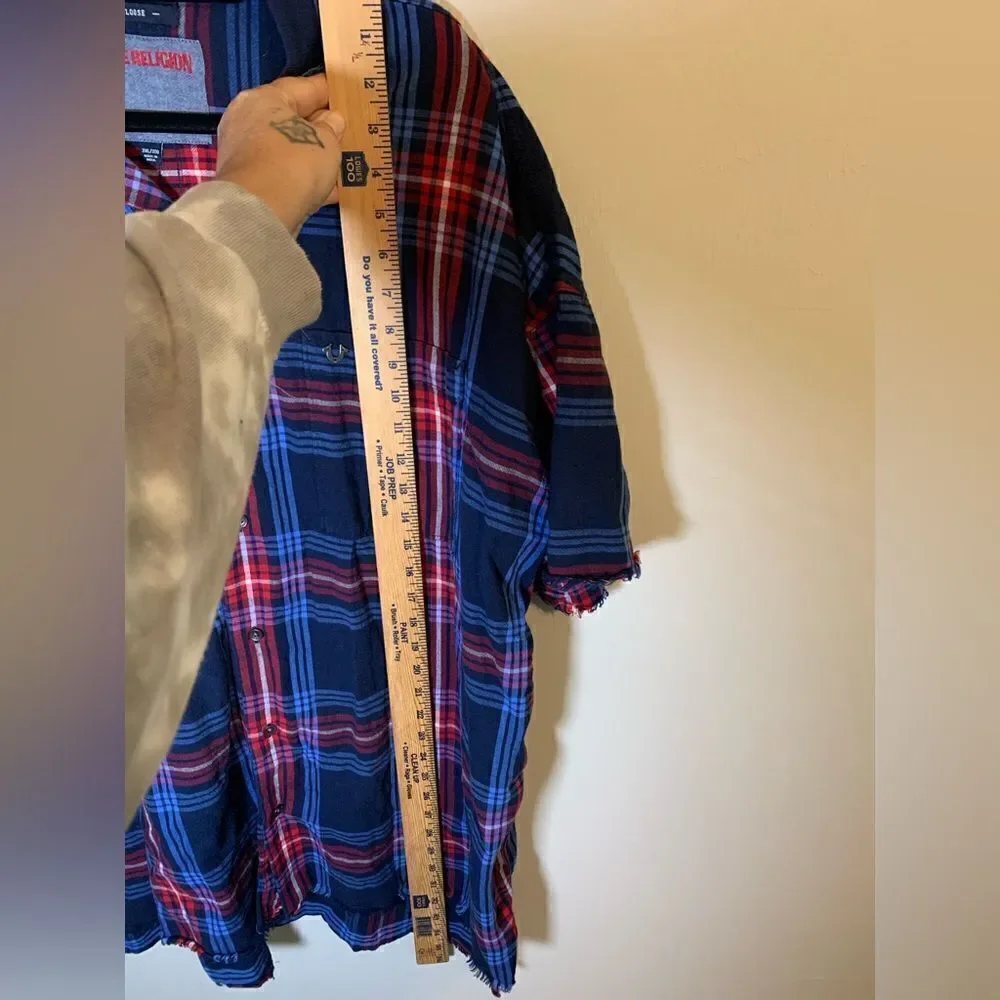 True Religion Red and Blue Short Sleeve Slouch Shirt size 3XL